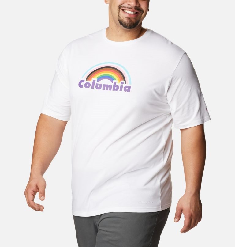 Men's Columbia Sun Trek Short Sleeve Graphic T Shirts White | Plus Size CA-XL316